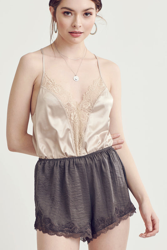 Lace Trimmed Satin Shorts
