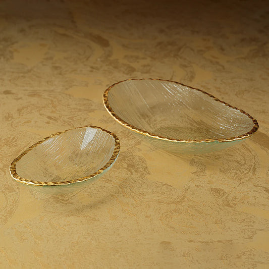 Textured Glass Round Trays with Gold Rim