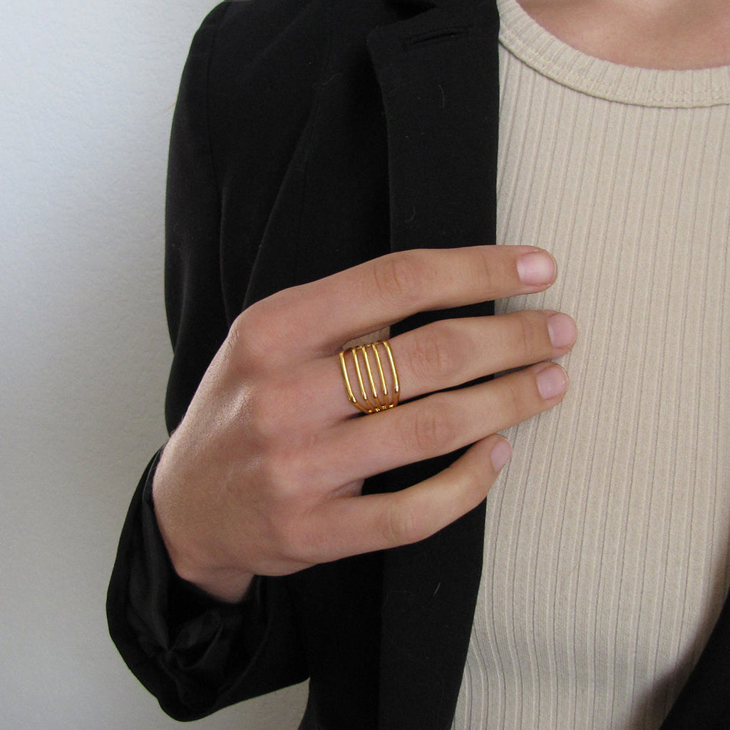 Gold Lines Adjustable Ring