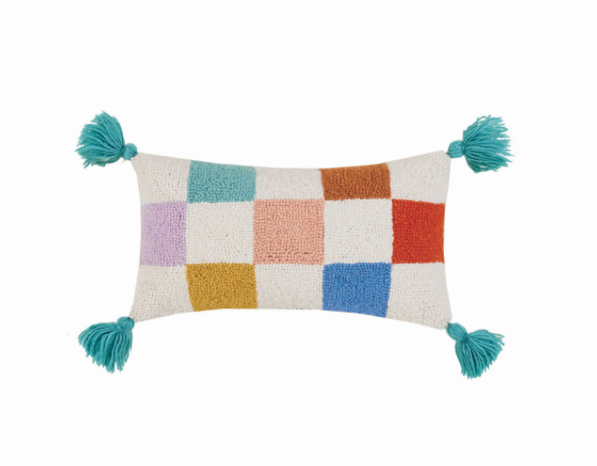 Discogrid Hooked Wool Pillow with Tassels