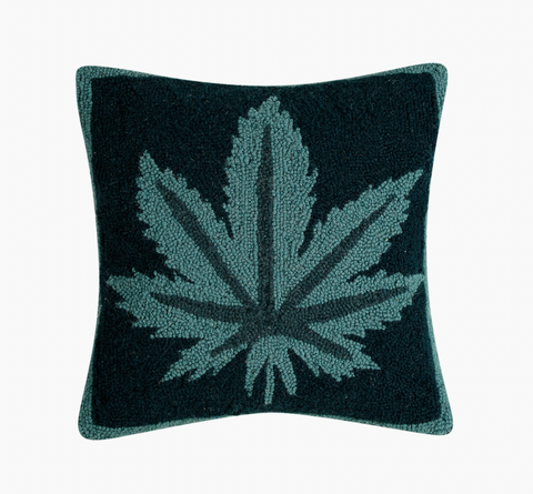 Mary Jane Hooked Wool Pillow- Teal