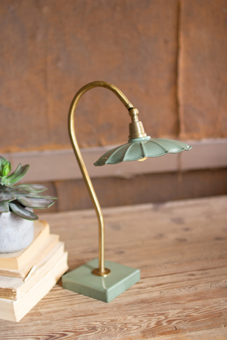 Brass Goose Neck Table Lamp with Enamel Shade