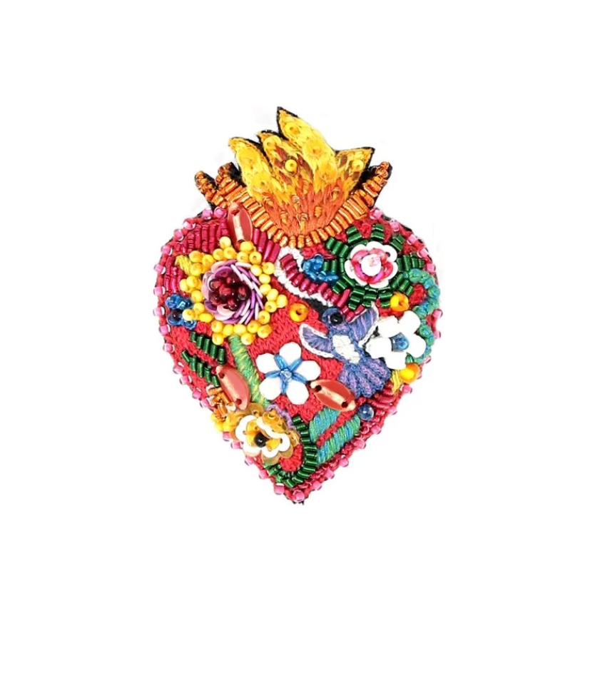 Flaming Heart Brooch Pin