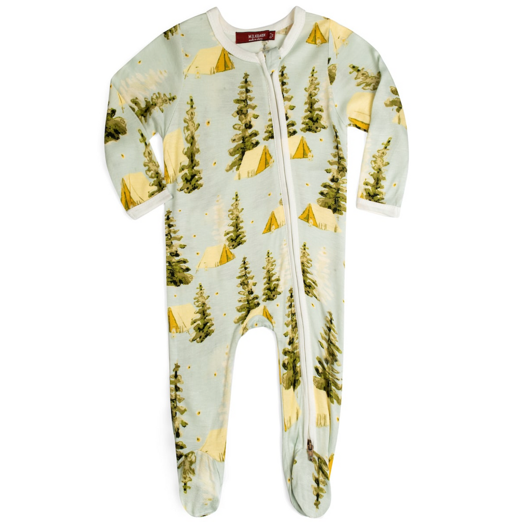 Bamboo Zipper Footed Romper - Camping