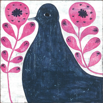 Black Bird In Flowers Art Print