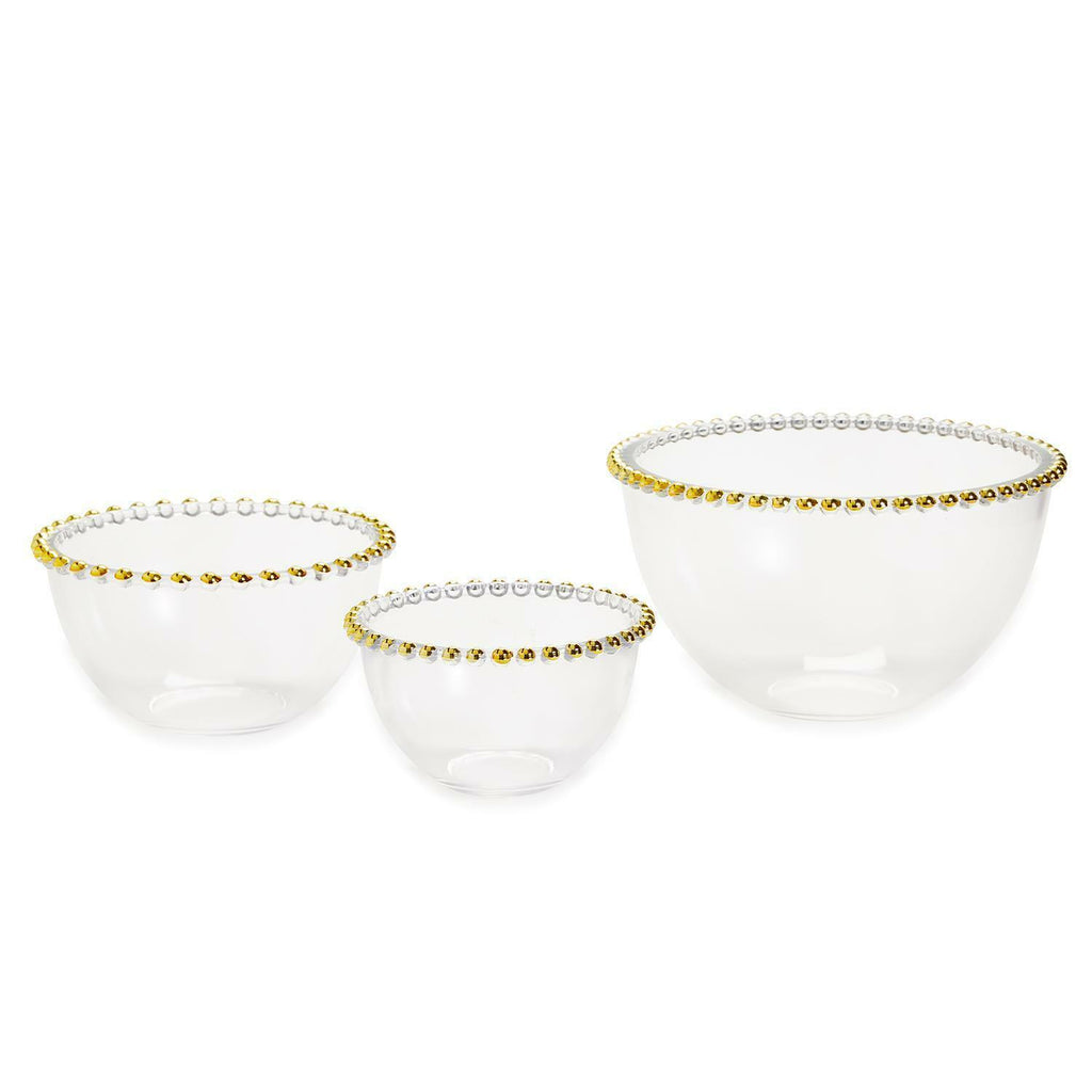 Glass Bowls with Gold Hobnail Rim